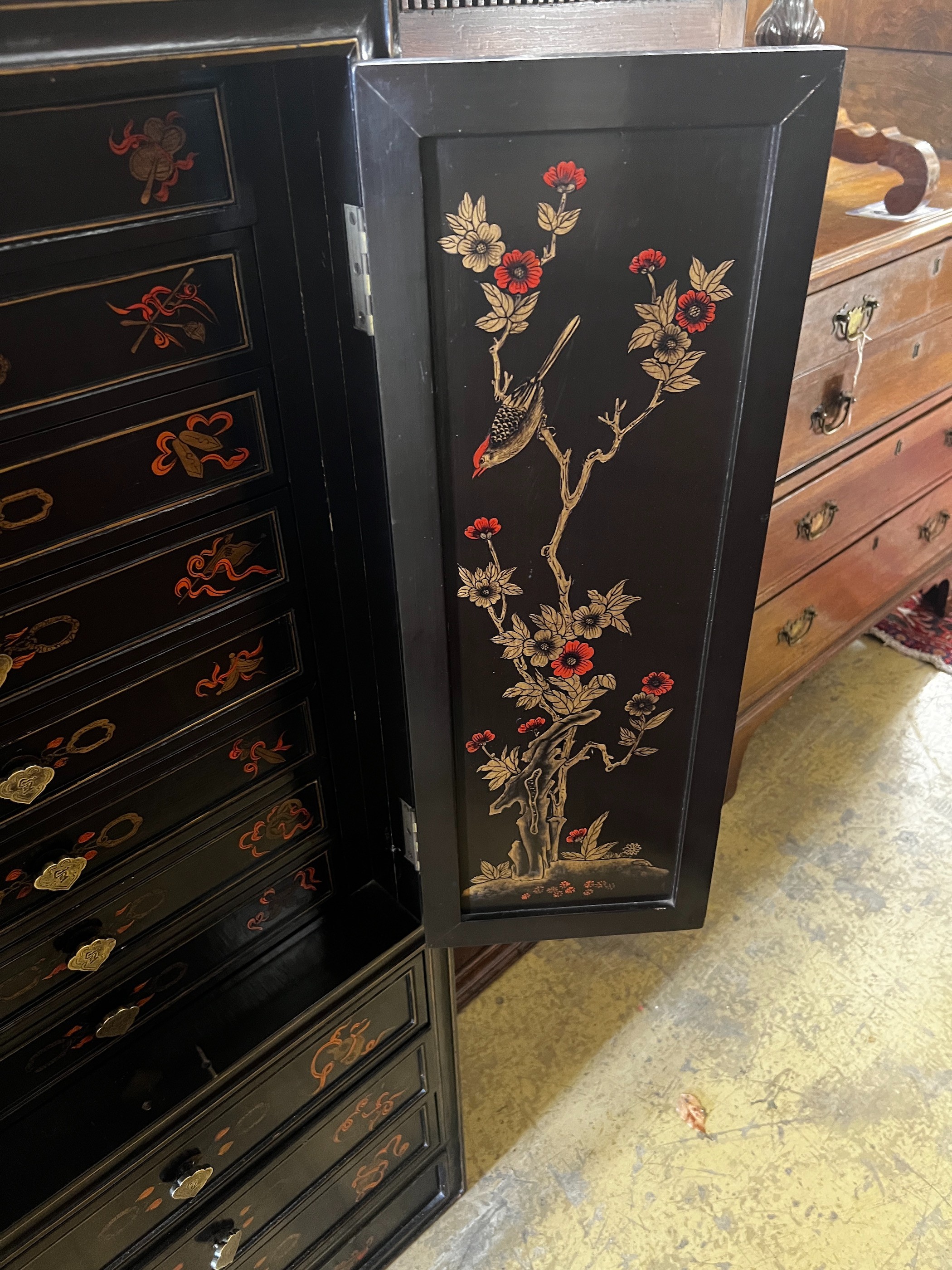 A Chinese lacquered collectors cabinet, width 52cm, depth 56cm, height 112cm